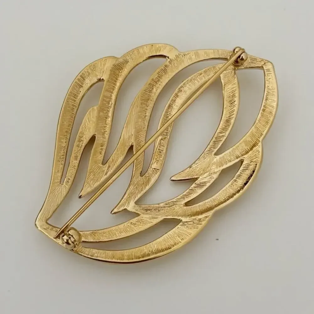 Vintage Monet Gold Tone Open Leaf Brooch Pin